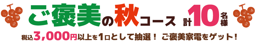 ご褒美の秋コース 税込3,000円を1口として抽選！