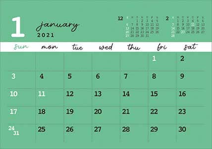 卓上　置くだけで幸運を呼びこむカラー［グリーン］　２０２１年カレンダー